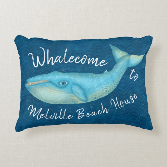 Beach House Blue Whale Nautical Whalecome | Aangep Accent Kussen (Voorkant)