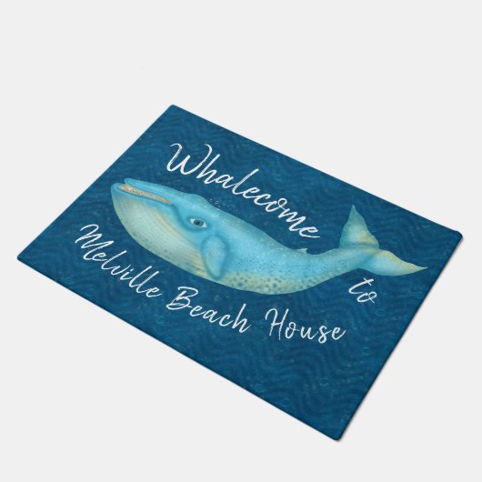 Beach House Blue Whale Nautical Whalecome | Aangep Deurmat (Schuin)