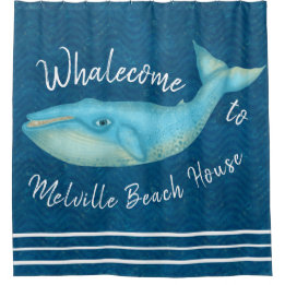 Beach House Blue Whale Nautical Whalecome | Aangep Douchegordijn