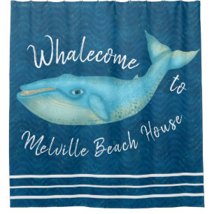 Beach House Blue Whale Nautical Whalecome Aangep Douchegordijn