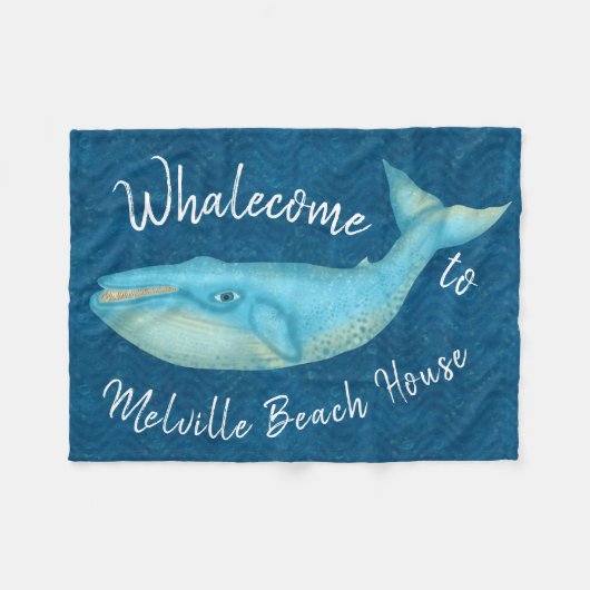 Beach House Blue Whale Nautical Whalecome | Aangep Fleece Deken (Voorkant (Horizontaal))