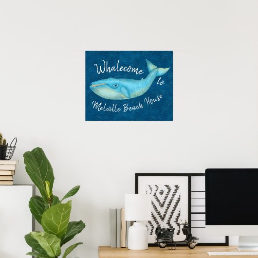 Beach House Blue Whale Nautical Whalecome | Aangep Poster (Thuiskantoor)