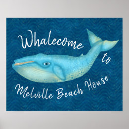 Beach House Blue Whale Nautical Whalecome | Aangep Poster