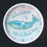 Beach House Blue Whale Nautical Whalecome | Naam<br><div class="desc">Je zult geen opvallender mooi, gepersonaliseerd strandhuisontwerp vinden dan deze Whalecome met een originele tekening van een blauwe walvis op een lichte waterverf achtergrond. De prachtige walvis wordt gemaakt in schoppen van blauwgroen en gouden beige. De achtergrond heeft lichte wenken van onduidelijk beeld en pinken. Viel de zee aan met...</div>