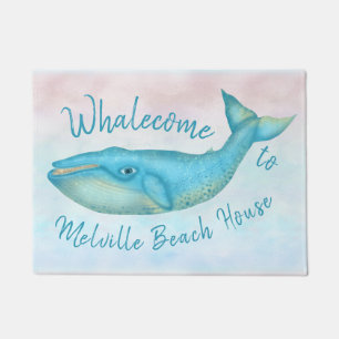 Beach House Blue Whale Nautical Whalecome Naam Deurmat