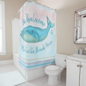 Beach House Blue Whale Nautical Whalecome | Naam Douchegordijn (In situ)