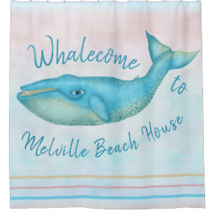 Beach House Blue Whale Nautical Whalecome Naam Douchegordijn