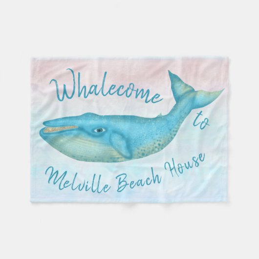 Beach House Blue Whale Nautical Whalecome | Naam Fleece Deken (Voorkant (Horizontaal))