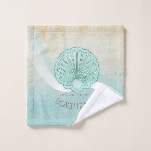 Beach House Clam Shell Aqua Blue ID623 Bad Handdoek (Wasdoekje)