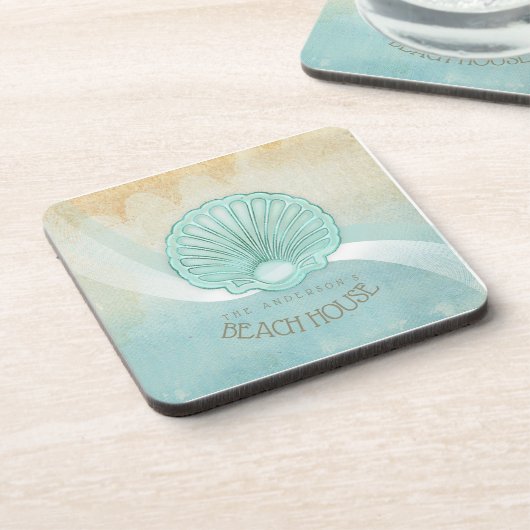 Beach House Clam Shell Aqua Blue ID623 Bier Onderzetter (Linkerzijde)