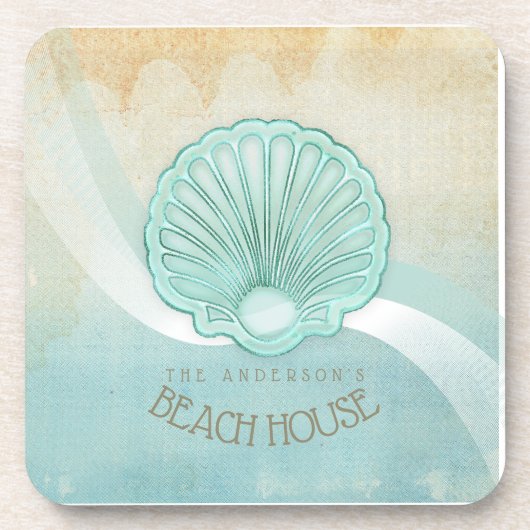 Beach House Clam Shell Aqua Blue ID623 Bier Onderzetter (Voorkant)