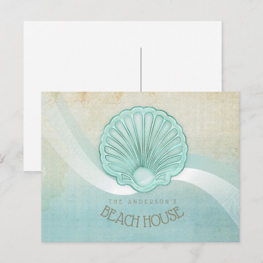 Beach House Clam Shell Aqua Blue ID623 Briefkaart (Voorkant / Achterkant)