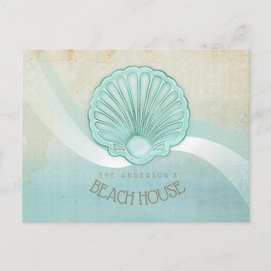 Beach House Clam Shell Aqua Blue ID623 Briefkaart (Voorkant)