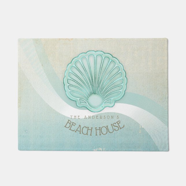 Beach House Clam Shell Aqua Blue ID623 Deurmat (Voorkant)