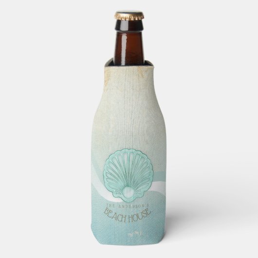 Beach House Clam Shell Aqua Blue ID623 Flesjeskoeler (Fles Voorkant)
