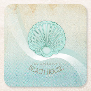 Beach House Clam Shell Aqua Blue ID623 Kartonnen Onderzetters