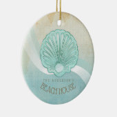 Beach House Clam Shell Aqua Blue ID623 Keramisch Ornament (Rechts)