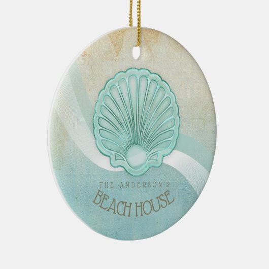 Beach House Clam Shell Aqua Blue ID623 Keramisch Ornament (Rechts)