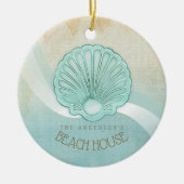 Beach House Clam Shell Aqua Blue ID623 Keramisch Ornament (Voorkant)