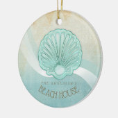 Beach House Clam Shell Aqua Blue ID623 Keramisch Ornament (Links)