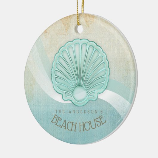 Beach House Clam Shell Aqua Blue ID623 Keramisch Ornament (Links)