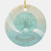 Beach House Clam Shell Aqua Blue ID623 Keramisch Ornament (Achterkant)