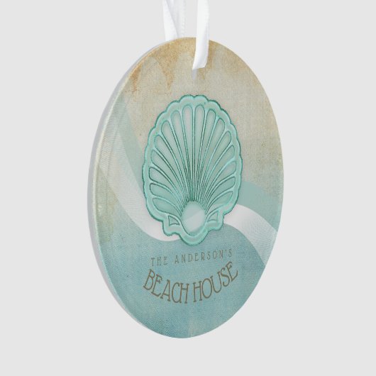 Beach House Clam Shell Aqua Blue ID623 Ornament (voorkant)
