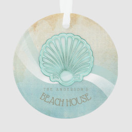 Beach House Clam Shell Aqua Blue ID623 Ornament