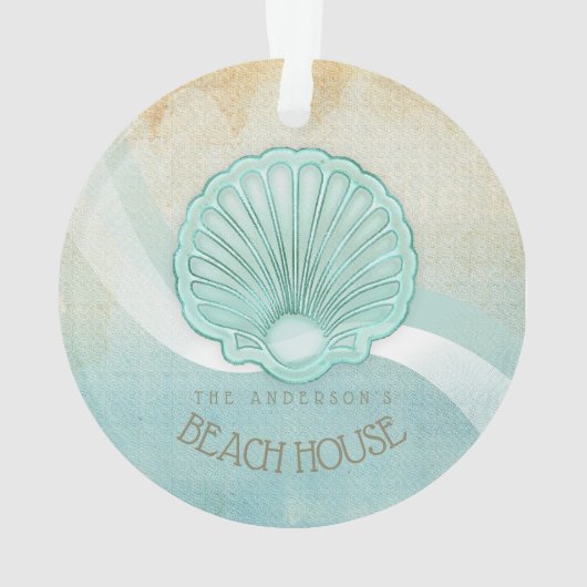 Beach House Clam Shell Aqua Blue ID623 Ornament (achterkant)