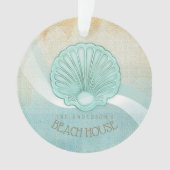 Beach House Clam Shell Aqua Blue ID623 Ornament (voorkant)
