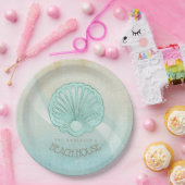 Beach House Clam Shell Aqua Blue ID623 Papieren Bordje (Feest)