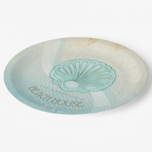 Beach House Clam Shell Aqua Blue ID623 Papieren Bordje (Gekanteld)