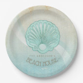 Beach House Clam Shell Aqua Blue ID623 Papieren Bordje (Voorkant)
