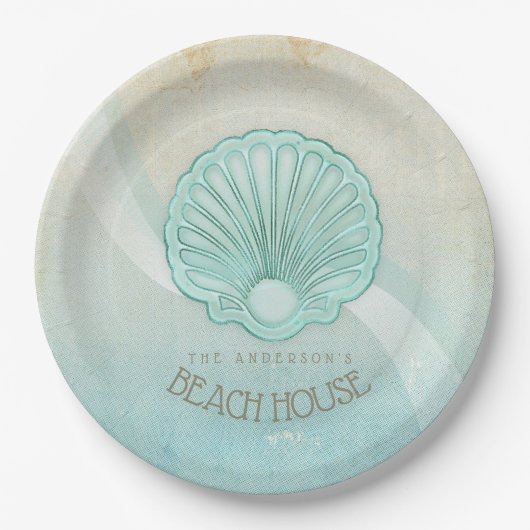 Beach House Clam Shell Aqua Blue ID623 Papieren Bordje (Voorkant)