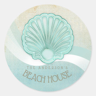 Beach House Clam Shell Aqua Blue ID623 Ronde Sticker