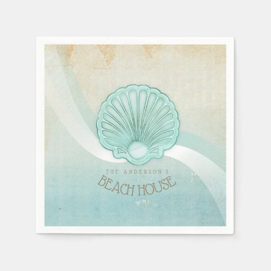 Beach House Clam Shell Aqua Blue ID623 Servet (Voorkant)