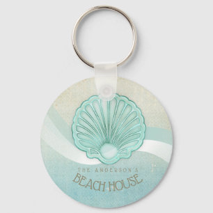 Beach House Clam Shell Aqua Blue ID623 Sleutelhanger