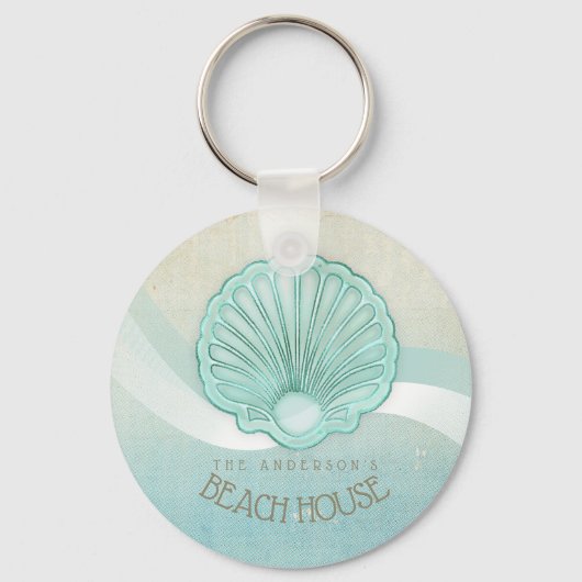 Beach House Clam Shell Aqua Blue ID623 Sleutelhanger (Voorkant)