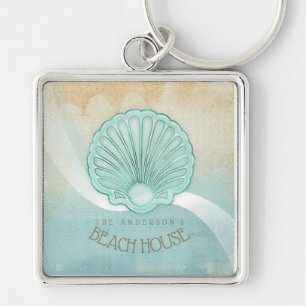 Beach House Clam Shell Aqua Blue ID623 Sleutelhanger