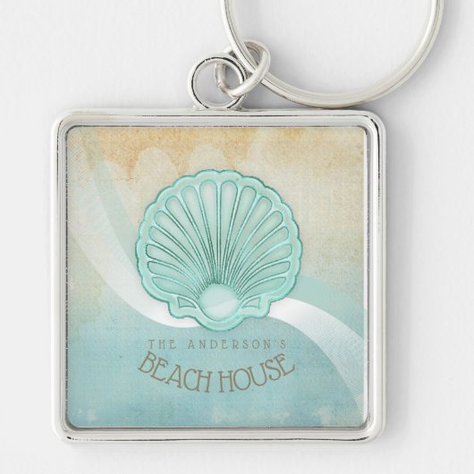 Beach House Clam Shell Aqua Blue ID623 Sleutelhanger (Voorkant)