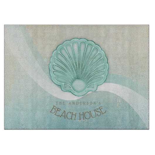 Beach House Clam Shell Aqua Blue ID623 Snijplank (Voorkant)