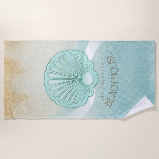 Beach House Clam Shell Aqua Blue ID623 Strandlaken (Voorkant)
