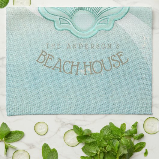 Beach House Clam Shell Aqua Blue ID623 Theedoek (Gevouwen)