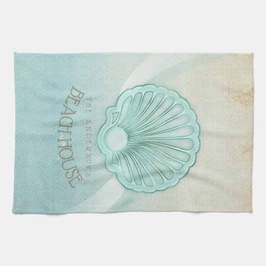 Beach House Clam Shell Aqua Blue ID623 Theedoek (Horizontaal)