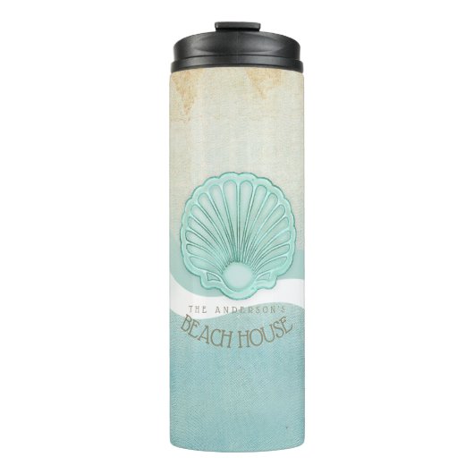 Beach House Clam Shell Aqua Blue ID623 Thermosbeker (Voorkant)