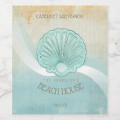 Beach House Clam Shell Aqua Blue ID623 Wijn Etiket (Enkel label)