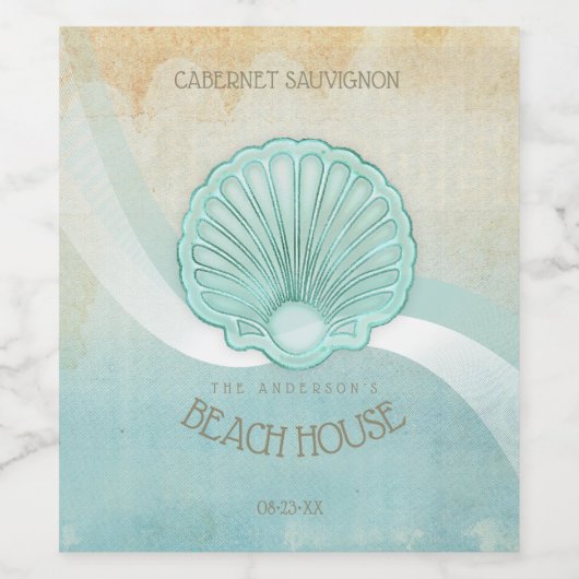 Beach House Clam Shell Aqua Blue ID623 Wijn Etiket (Enkel label)