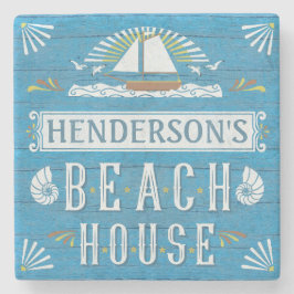 Beach House Coastal Nautical Sailboat Aangepaste n Stenen Onderzetter