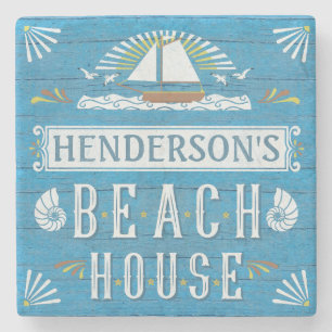 Beach House Coastal Nautical Sailboat Aangepaste n Stenen Onderzetter