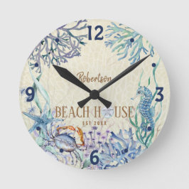 Beach House Coastal Ocean Personalized Ronde Klok